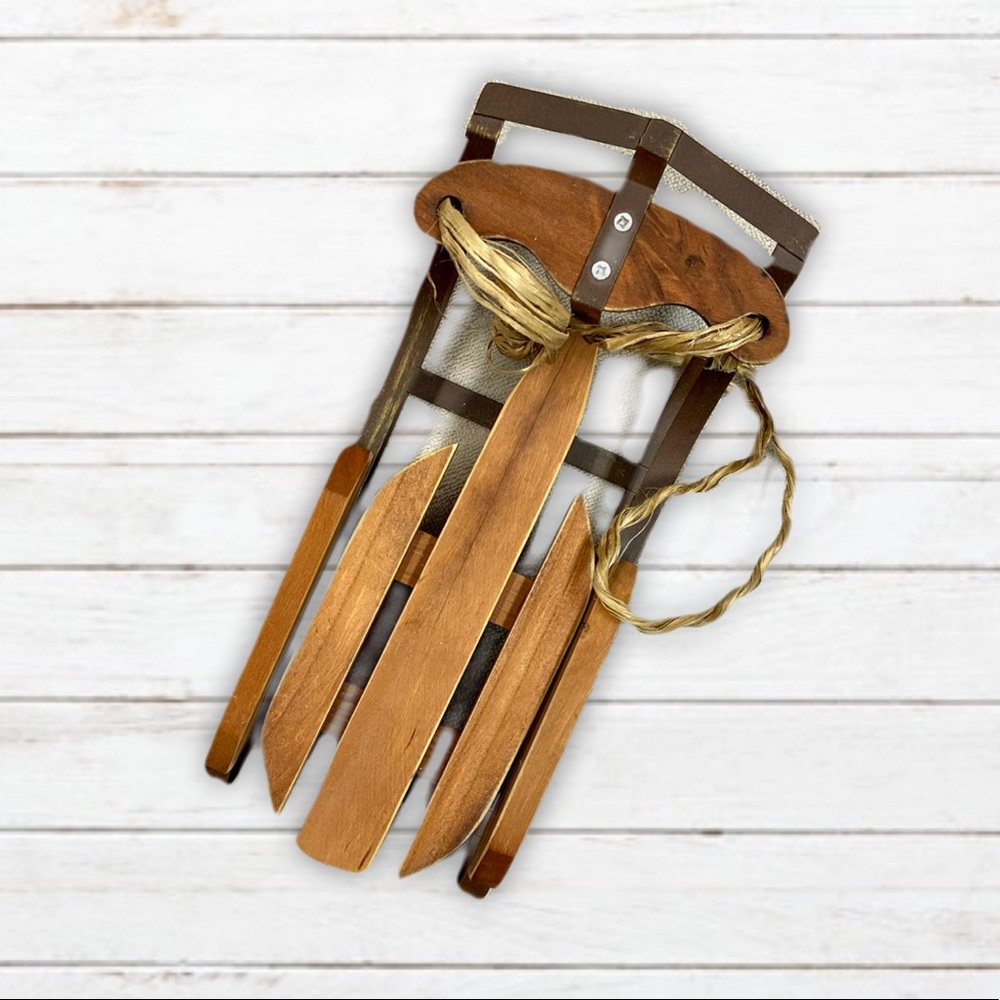 Small wooden sled decor, wood and metal